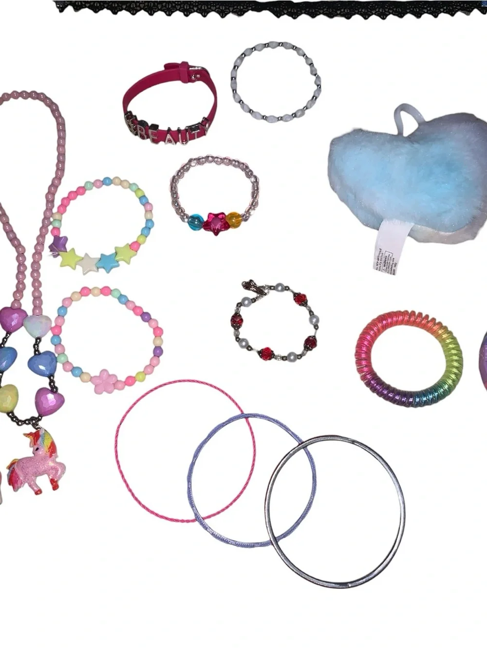 Kids Bundle Of Jewelry Necklaces Rings Backpack Keychain Bracelets